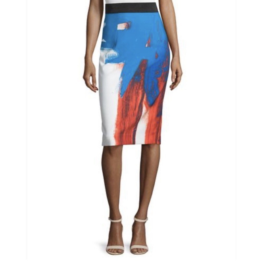 Milly Abstract Graffiti Print Knee Length Zipper Pencil Skirt Women's Size 2